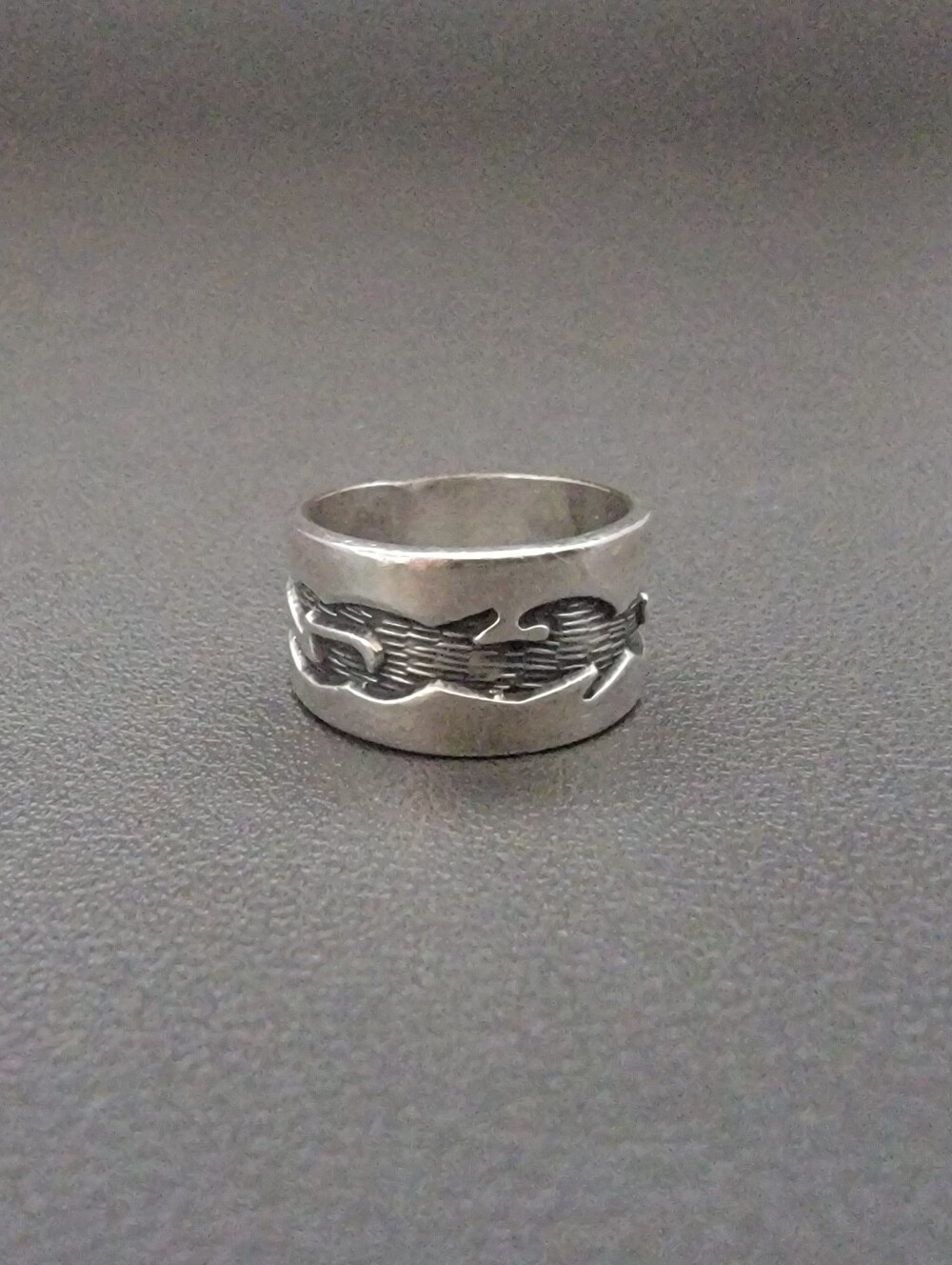 Vintage Mexico Sterling Silver Wide Band Ring Modernist Cutout Wave Artisan 925